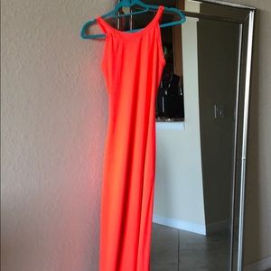 BEBE bright coral orange Maxi Dress